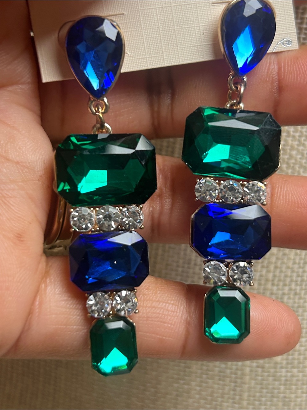 Emerald & Sapphire Crystal Drop Earrings - Women Jewelry